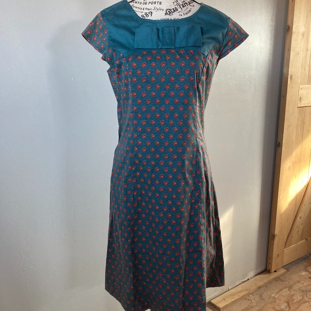 Almatrichi Cap Sleeve Green & Red Shift Dress Spain 40 (8) Vintage Styling!